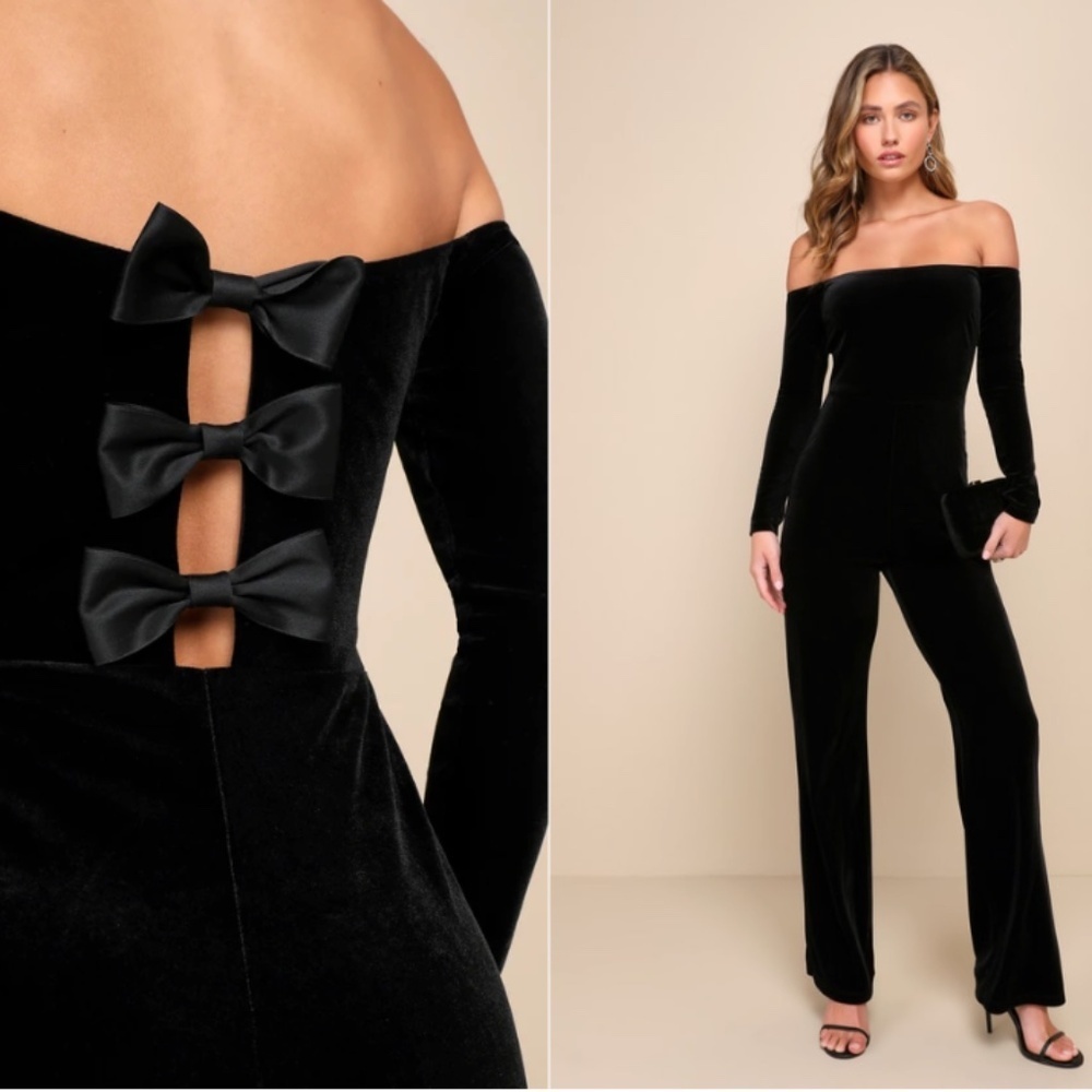 LULU's Wedding Formal Sexy Elegant Classy Long Sleeve Velvet Pantsuit